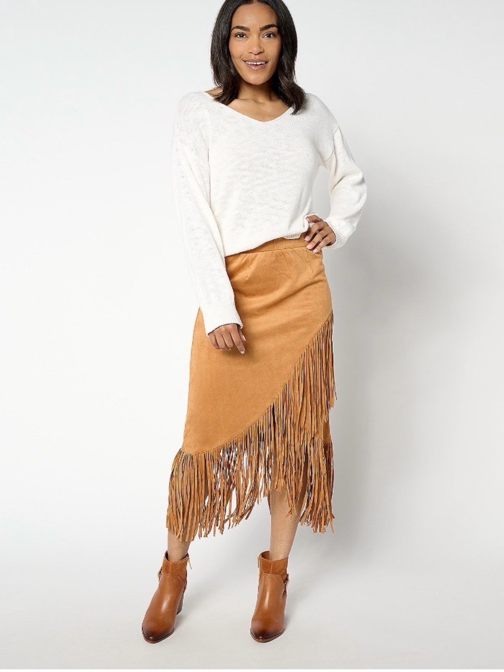 NWT American West by Carolyn Pollack Faux Suede Knit Fringe Skirt Plus 2X/3X